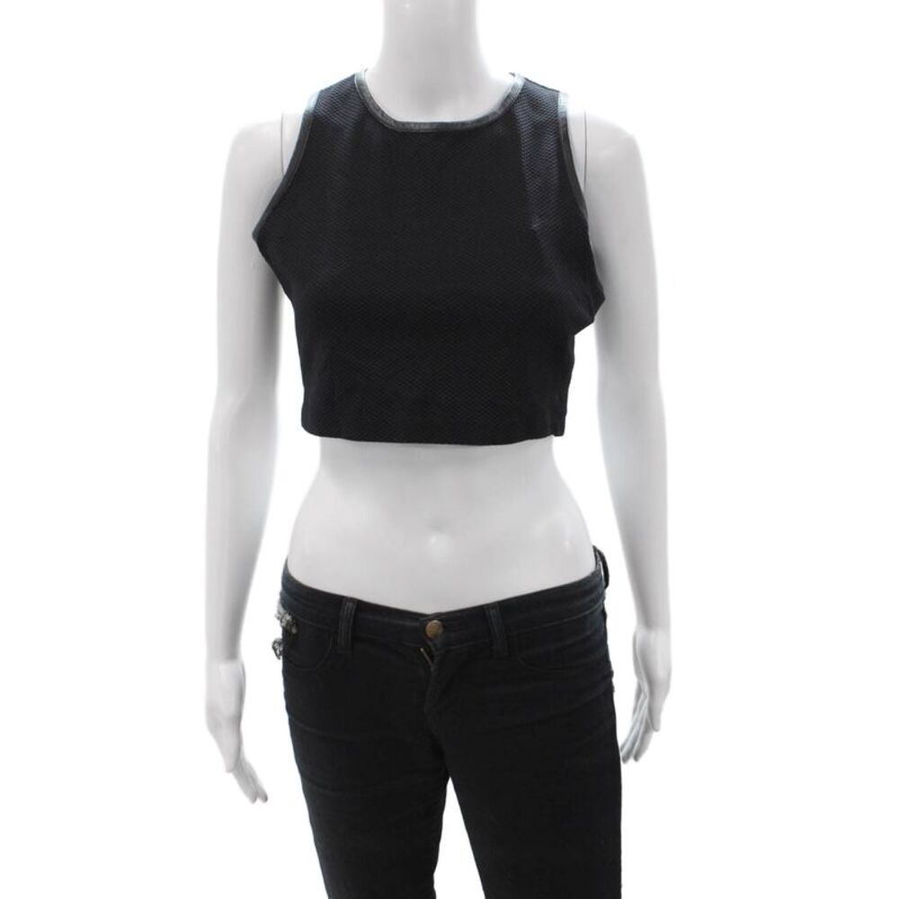 Twenty Women Cropped Tank Black Crew Neck Zip Biker Size M